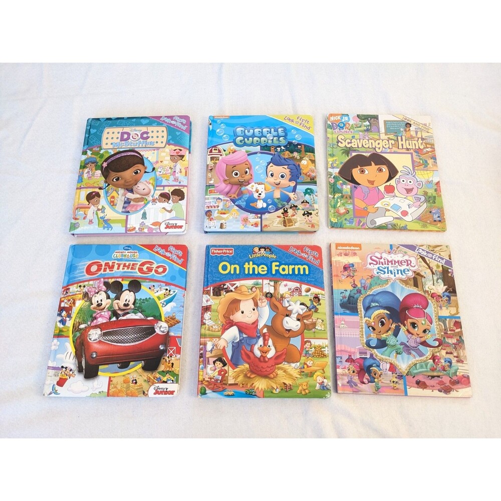 Lot of 6 Kids Popular Look & Find Books Disney Mickey, Bubble Guppies, Dora, Etc